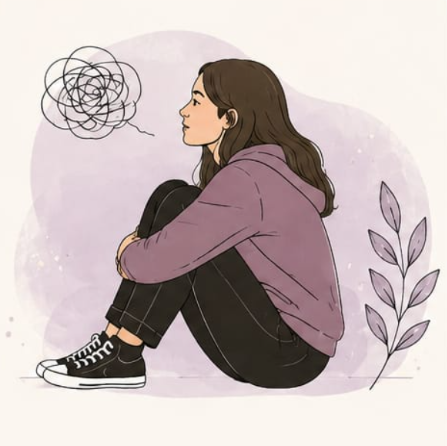 Ilustração de adolescente em postura reflexiva