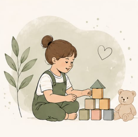 Ilustração de criança brincando com blocos de madeira